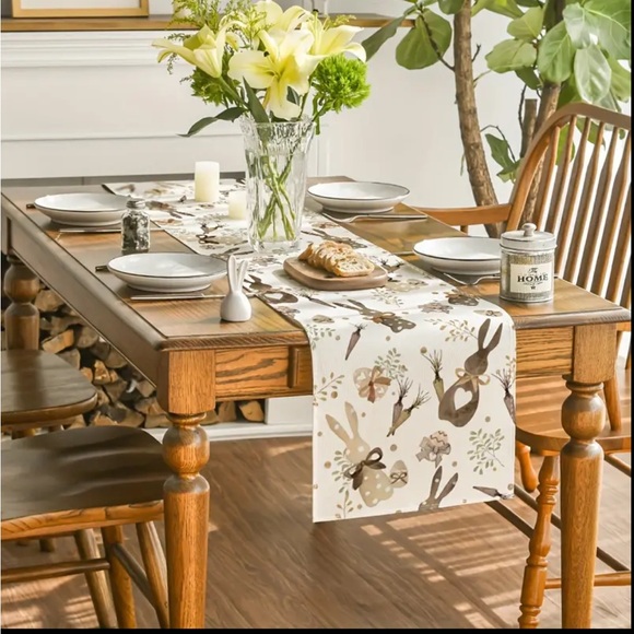 New, Botanical Easter bunny table runner dining table spring decor 13 X 72 - Picture 2 of 7